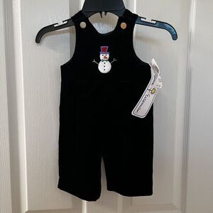 Florence Eiseman Black Velvet Snowman Longall Overalls Romper Boys 6 Months NWT